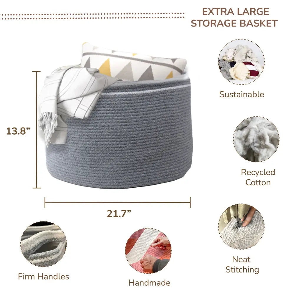 Cotton Basket, Cotton, 21.7x21.7x13.8 Gray - Solid