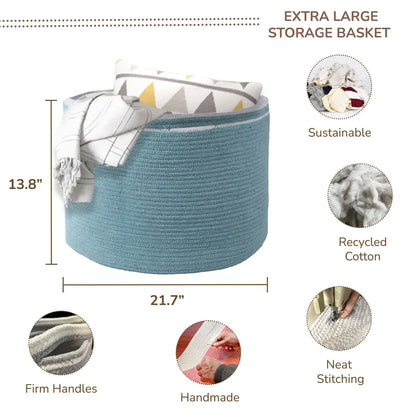 Cotton Basket, Cotton, 21.7x21.7x13.8, Blue - Solid