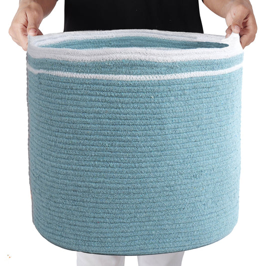 Cotton Basket, Cotton, 15.8x15.8x13.8, Blue - Solid