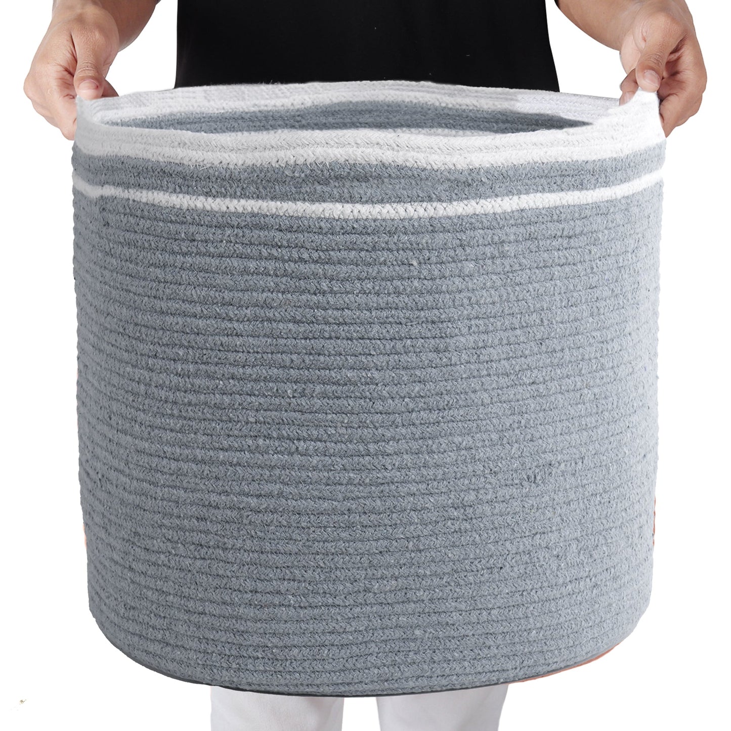 Cotton Basket, Cotton, 15.8x15.8x13.8, Gray - Solid