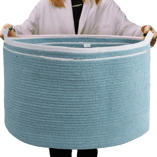 Cotton Basket, Cotton, 21.7x21.7x13.8, Blue - Solid