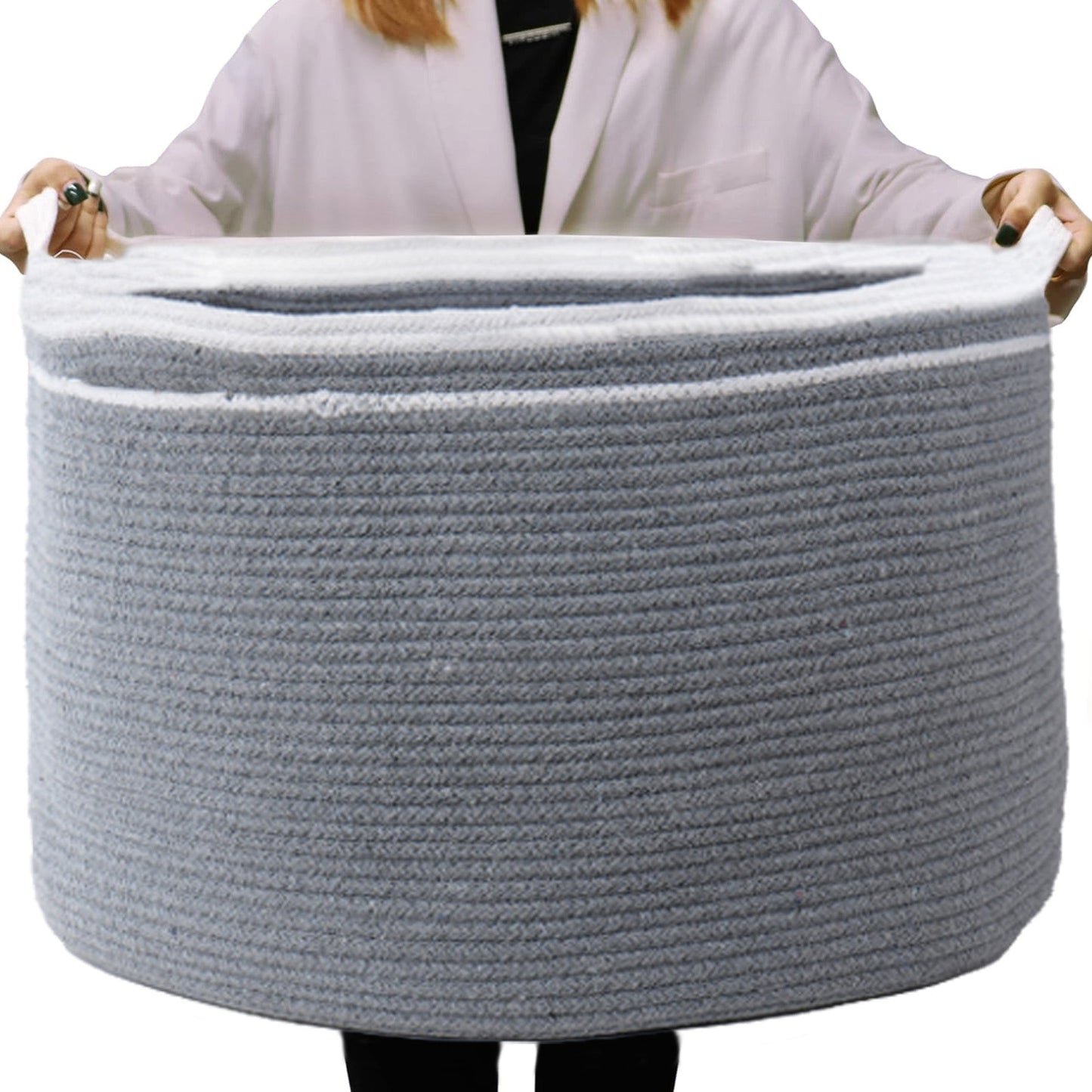 Cotton Basket, Cotton, 21.7x21.7x13.8 Gray - Solid