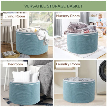 Cotton Basket, Cotton, 21.7x21.7x13.8, Blue - Solid