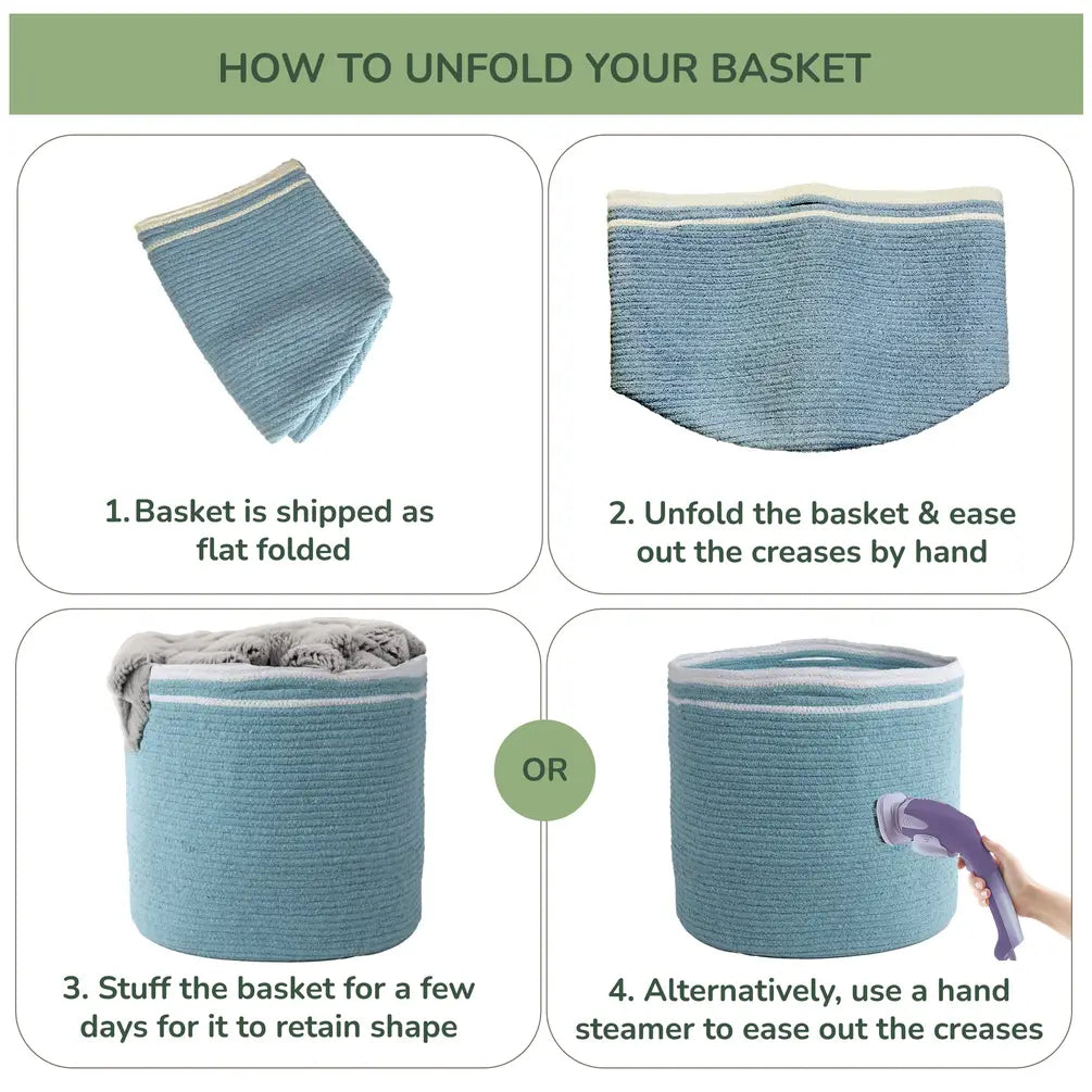 Cotton Basket, Cotton, 15.8x15.8x13.8, Blue - Solid