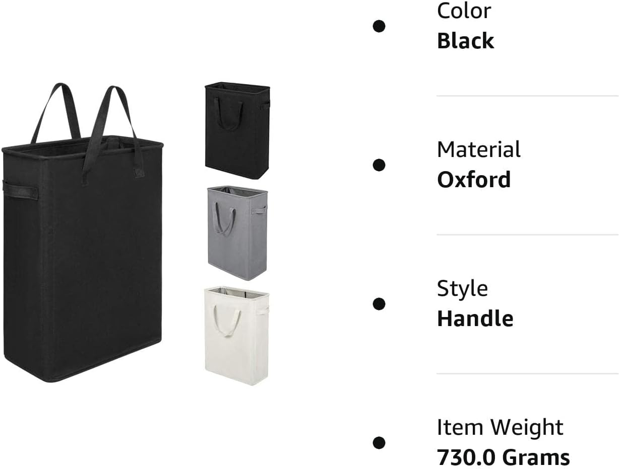 45L Slim Foldable Laundry Hamper with Handles – Black