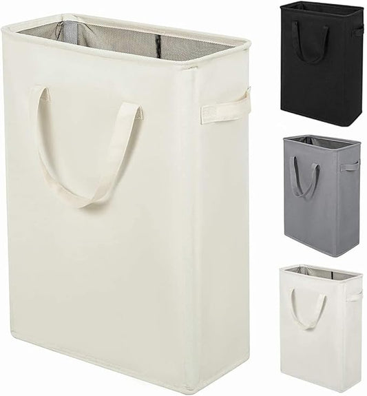 45L Slim Collapsible Laundry Hamper with Handles – Beige
