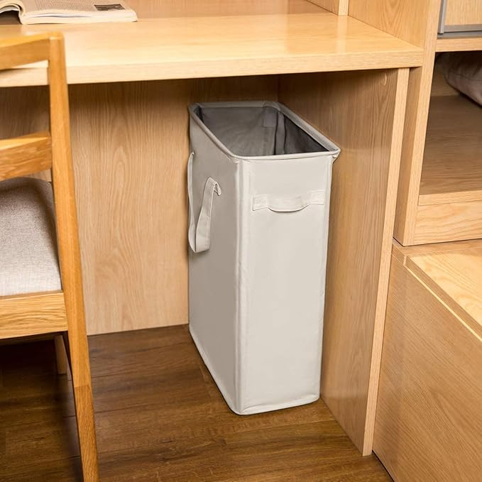 45L Slim Collapsible Laundry Hamper with Handles – Beige