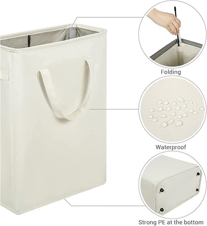 45L Slim Collapsible Laundry Hamper with Handles – Beige