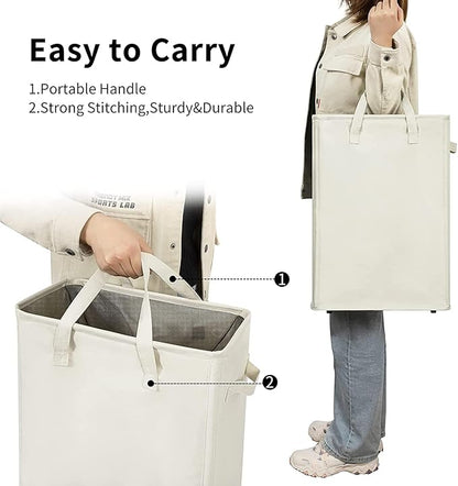45L Slim Collapsible Laundry Hamper with Handles – Beige