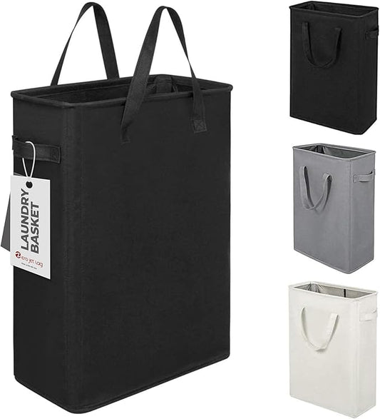 45L Slim Foldable Laundry Hamper with Handles – Black