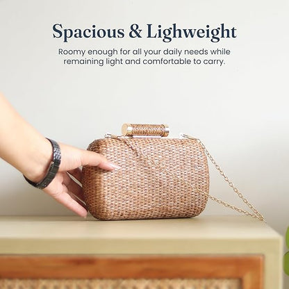 Handwoven Straw Clutch Purse with Detachable Chains