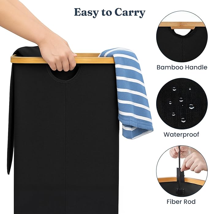 85L Slim Laundry Hamper with Lid & Handles, black