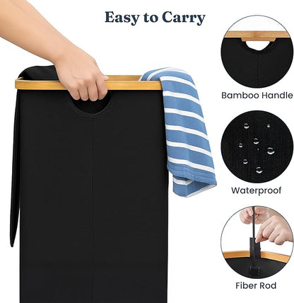 85L Slim Laundry Hamper with Lid & Handles, black