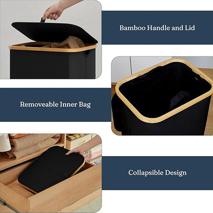 85L Slim Laundry Hamper with Lid & Handles, black