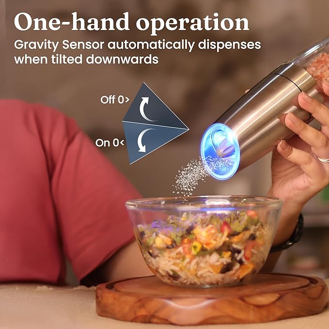 Automatic Gravity Salt & Pepper Grinder with LED Light