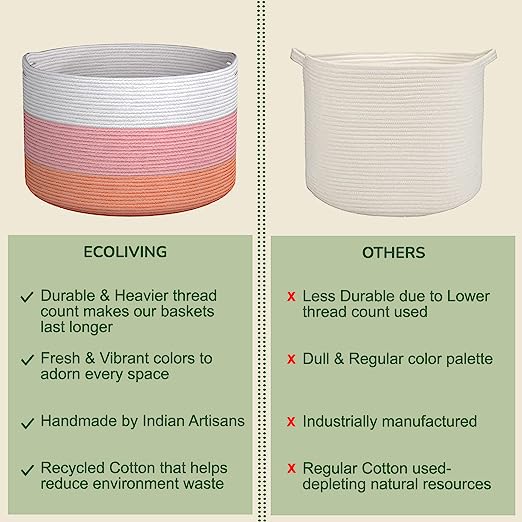 Cotton Basket without Lid Pink and White 21.7x21.7x13.8"