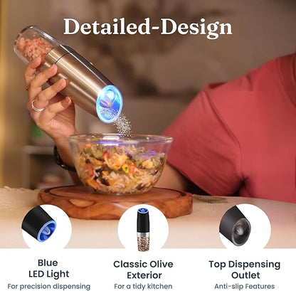Automatic Gravity Salt & Pepper Grinder with LED Light