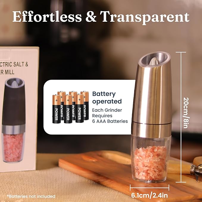 Automatic Gravity Salt & Pepper Grinder with LED Light
