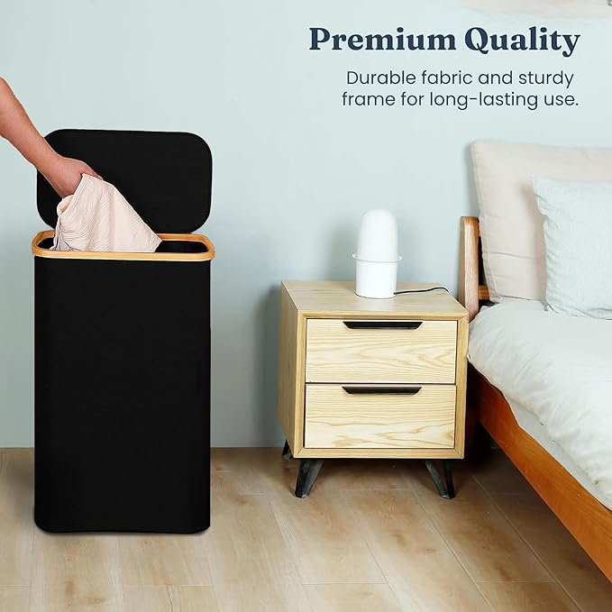 85L Slim Laundry Hamper with Lid & Handles, black