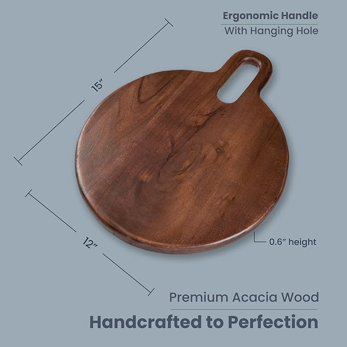 Wood Serving Board, Acacia Round - 15"x12" - Natural Honey