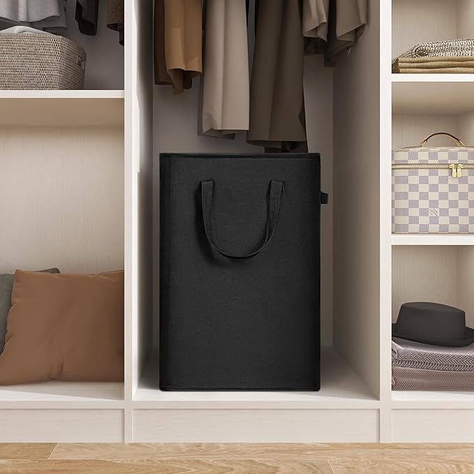 45L Slim Foldable Laundry Hamper with Handles – Black