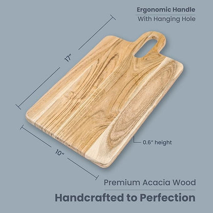 Wood Serving Board - Long Groove Acacia Rectangle 17"x10
