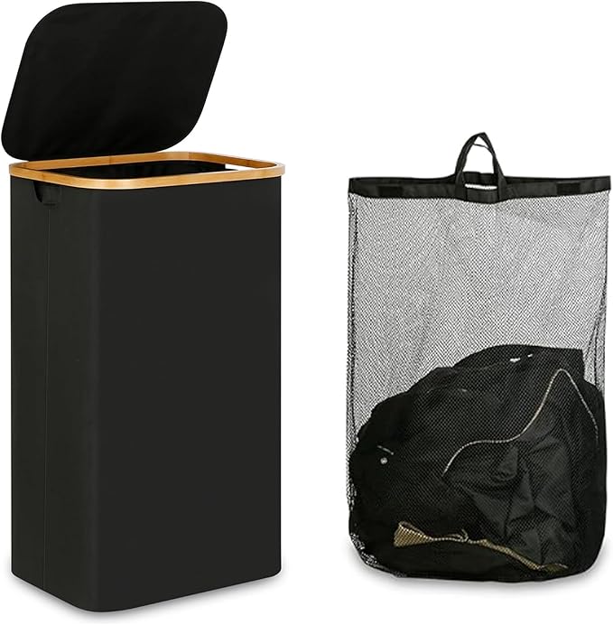 85L Slim Laundry Hamper with Lid & Handles, black