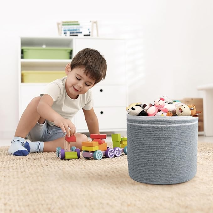 Eco Living Cotton Basket Set of 3, Cotton, 11x11x11, Gray
