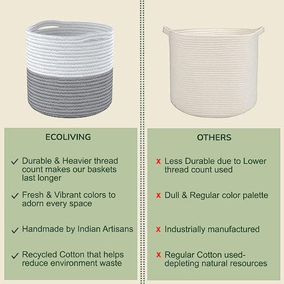 Cotton Basket without Lid Set of 3 White/Grey 11x11x11"