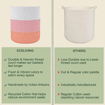 Cotton Basket without Lid Pink and White 15x15x17.7"