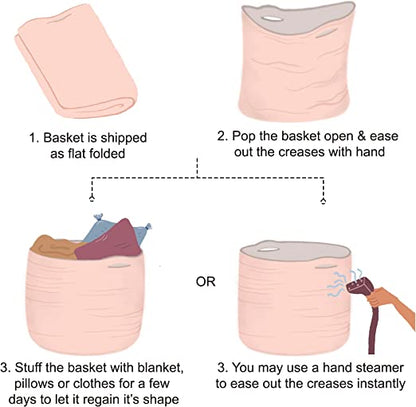 Cotton Basket without Lid Set of 3 Pink and White 11x11x11"
