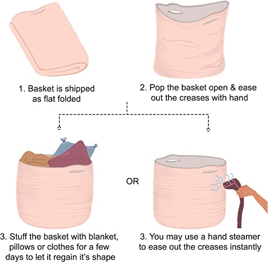 Cotton Basket without Lid Pink and White 15x15x17.7"