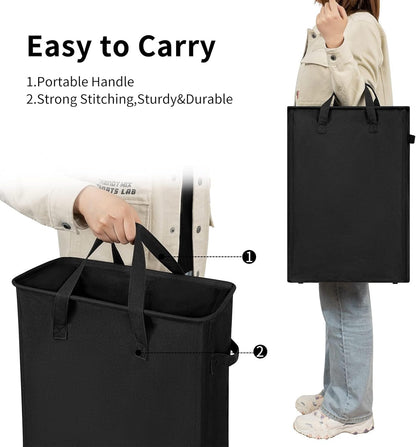 45L Slim Foldable Laundry Hamper with Handles – Black