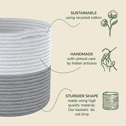 Cotton Basket without Lid Set of 3 White/Grey 11x11x11"