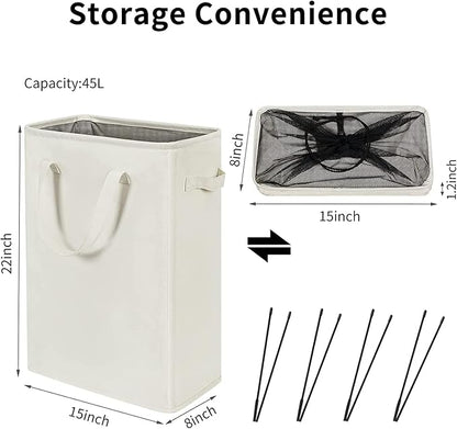 45L Slim Collapsible Laundry Hamper with Handles – Beige
