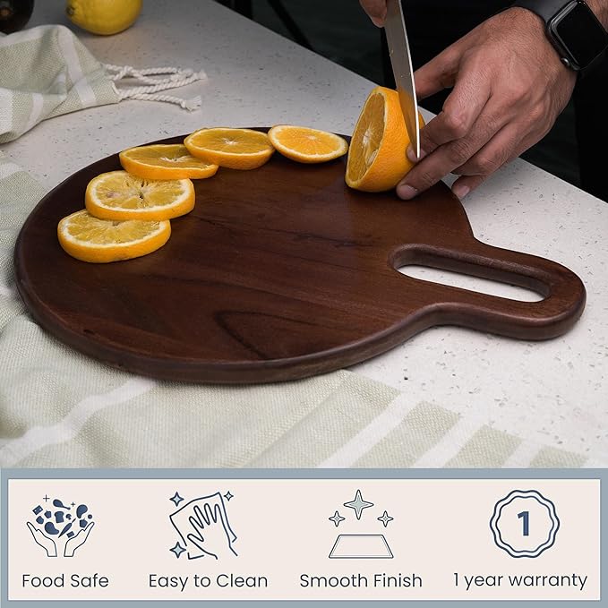 Wood Serving Board, Acacia Round - 15"x12" - Natural Honey