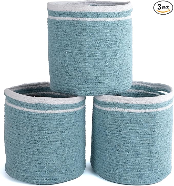 Eco Living Cotton Basket Set of 3, Cotton, 11x11x11, Blue