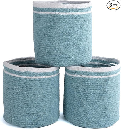 Eco Living Cotton Basket Set of 3, Cotton, 11x11x11, Blue