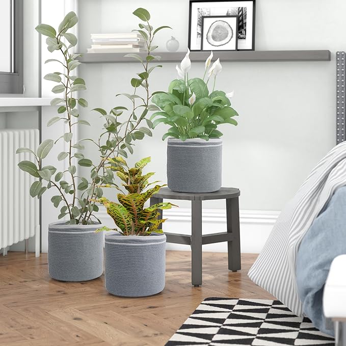 Eco Living Cotton Basket Set of 3, Cotton, 11x11x11, Gray