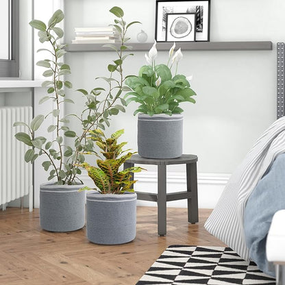 Eco Living Cotton Basket Set of 3, Cotton, 11x11x11, Gray