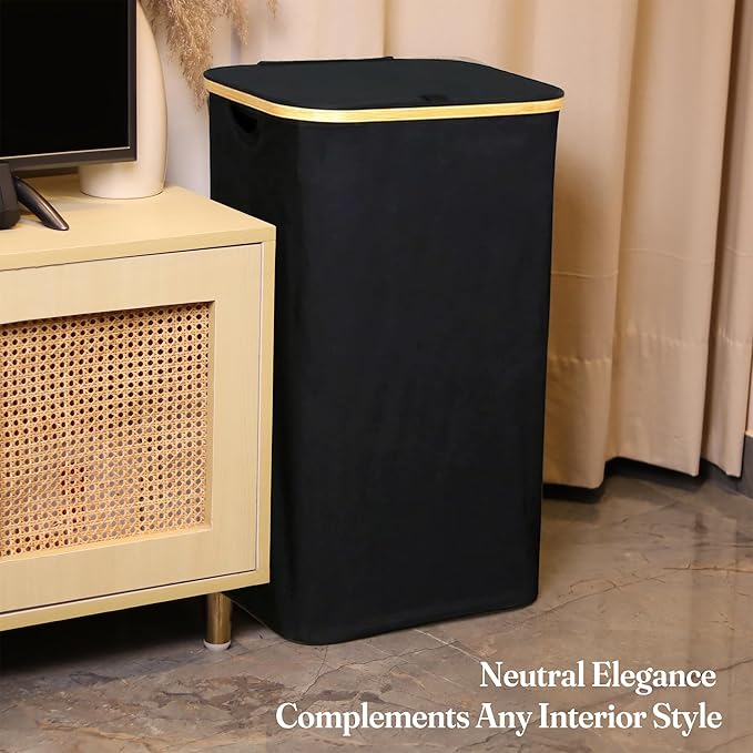 85L Slim Laundry Hamper with Lid & Handles, black