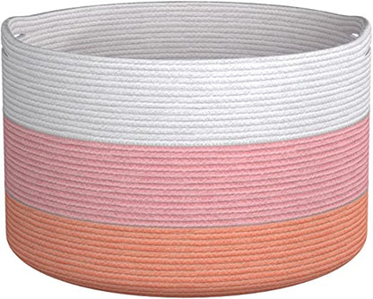 Cotton Basket without Lid Pink and White 21.7x21.7x13.8"