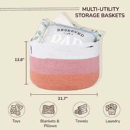 Cotton Basket without Lid Pink and White 21.7x21.7x13.8"