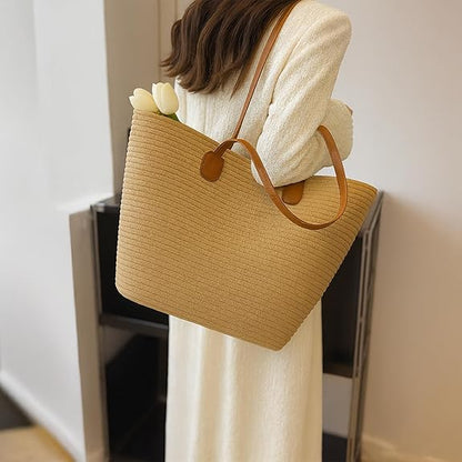 Handmade Woven Straw Tote Bag – Waterproof Boho Purse
