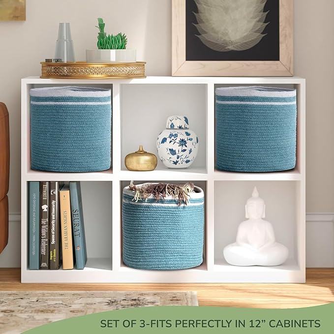 Eco Living Cotton Basket Set of 3, Cotton, 11x11x11, Blue