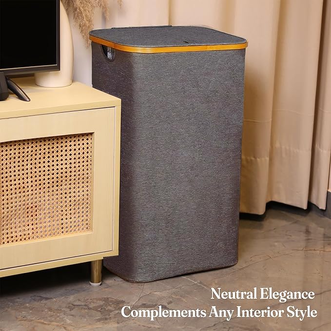 85L Slim Foldable Laundry Hamper with Lid, gray