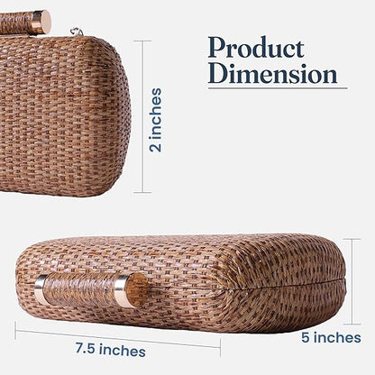Handwoven Straw Clutch Purse with Detachable Chains