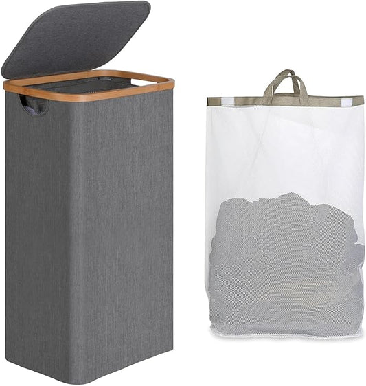85L Slim Foldable Laundry Hamper with Lid, gray