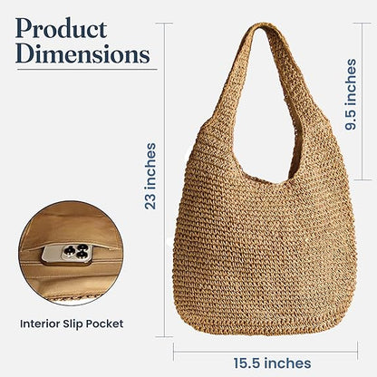 Handmade Woven Straw Tote Bag – Boho Travel Purse