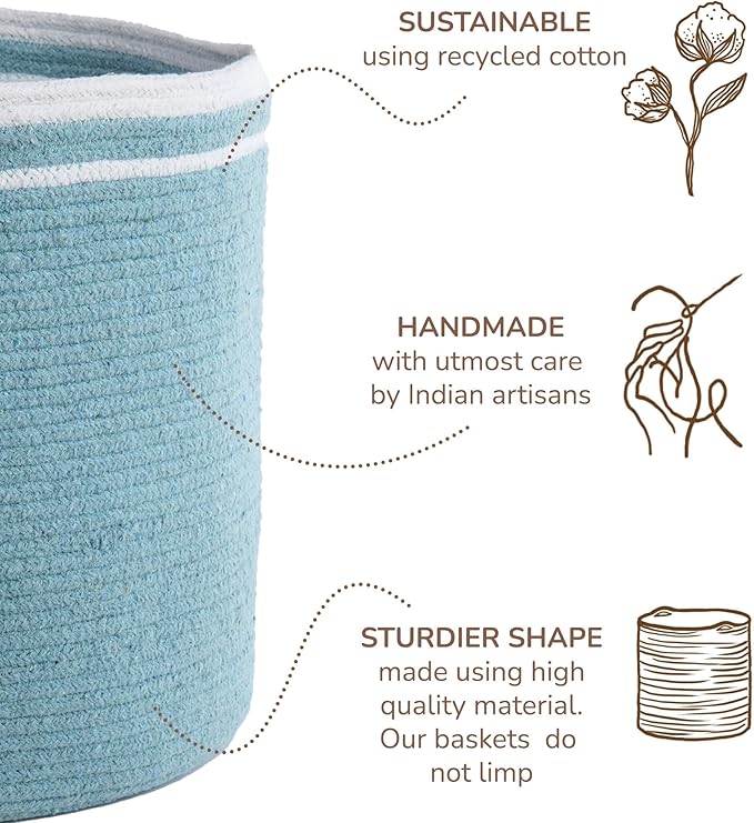 Eco Living Cotton Basket Set of 3, Cotton, 11x11x11, Blue